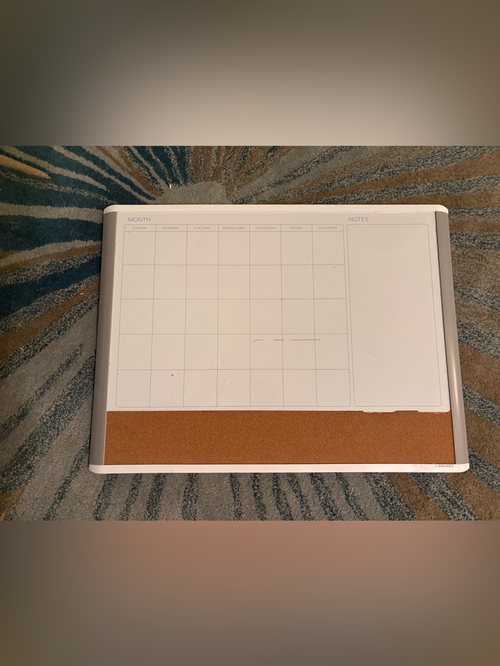 Magnetic Dry-Erase Monthly Calendar with Cork Strip - White/Tan